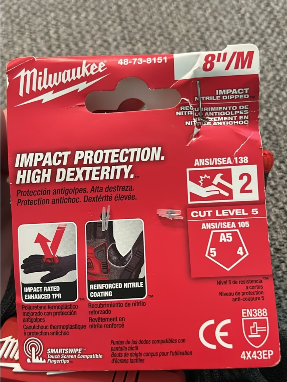 Milwaukee Men’s Red and Black Impact Protection Work Gloves - Picture 3 of 3